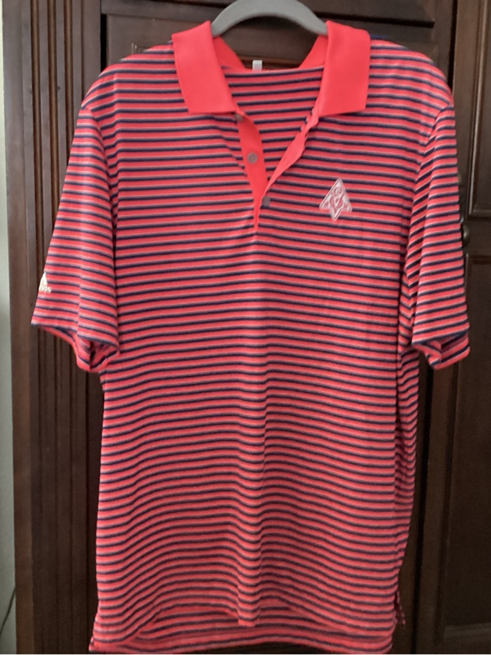 adidas Red and Navy Thin-Stripe Polo Shirt
